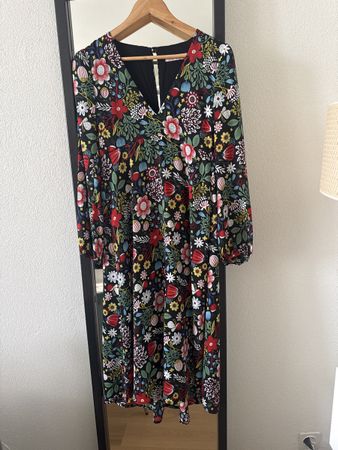 Floral Print Midi Dress, Long Sleeves, size S