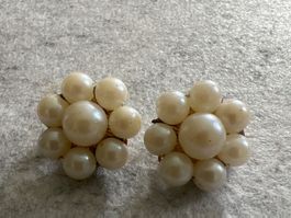 Vintage Clips-Ohrringe mit Perlen-Cluster,signiert Japan