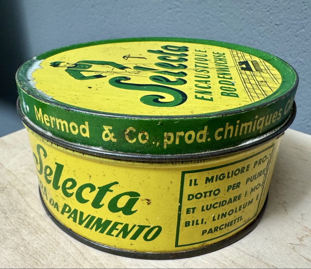 Barattoli: Alte Blechdose SELECTA Bodenwichse Mermod & Co. – Usato da Rothrist venduto da Luckywinner 5