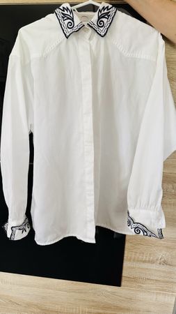 Blouse Vintage 40 Degrés West Germany T. 40 Blanche brodée