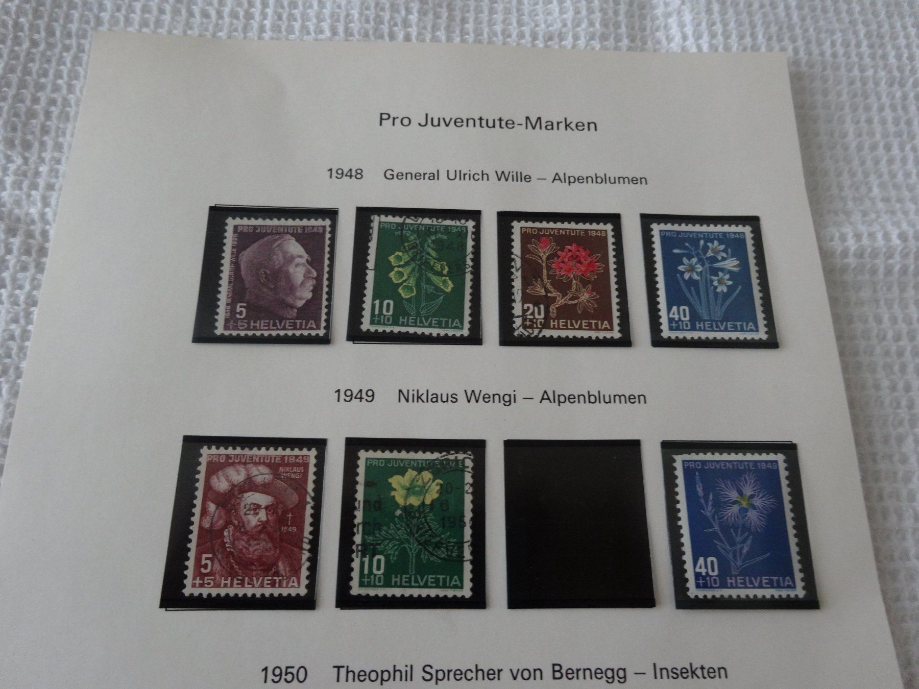 Alle Briefmarken: Pro Juventute1 Seite 1948 1950 gest. – Gebraucht aus Neerach von jenny062 1