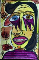 Serie Faces No 6/12 Lucie - Outsider Art /  Aquarell - Karte