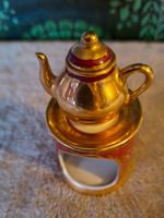 Miniatur Teekanne mit Stövchen Limoges Porzellan Gold rot