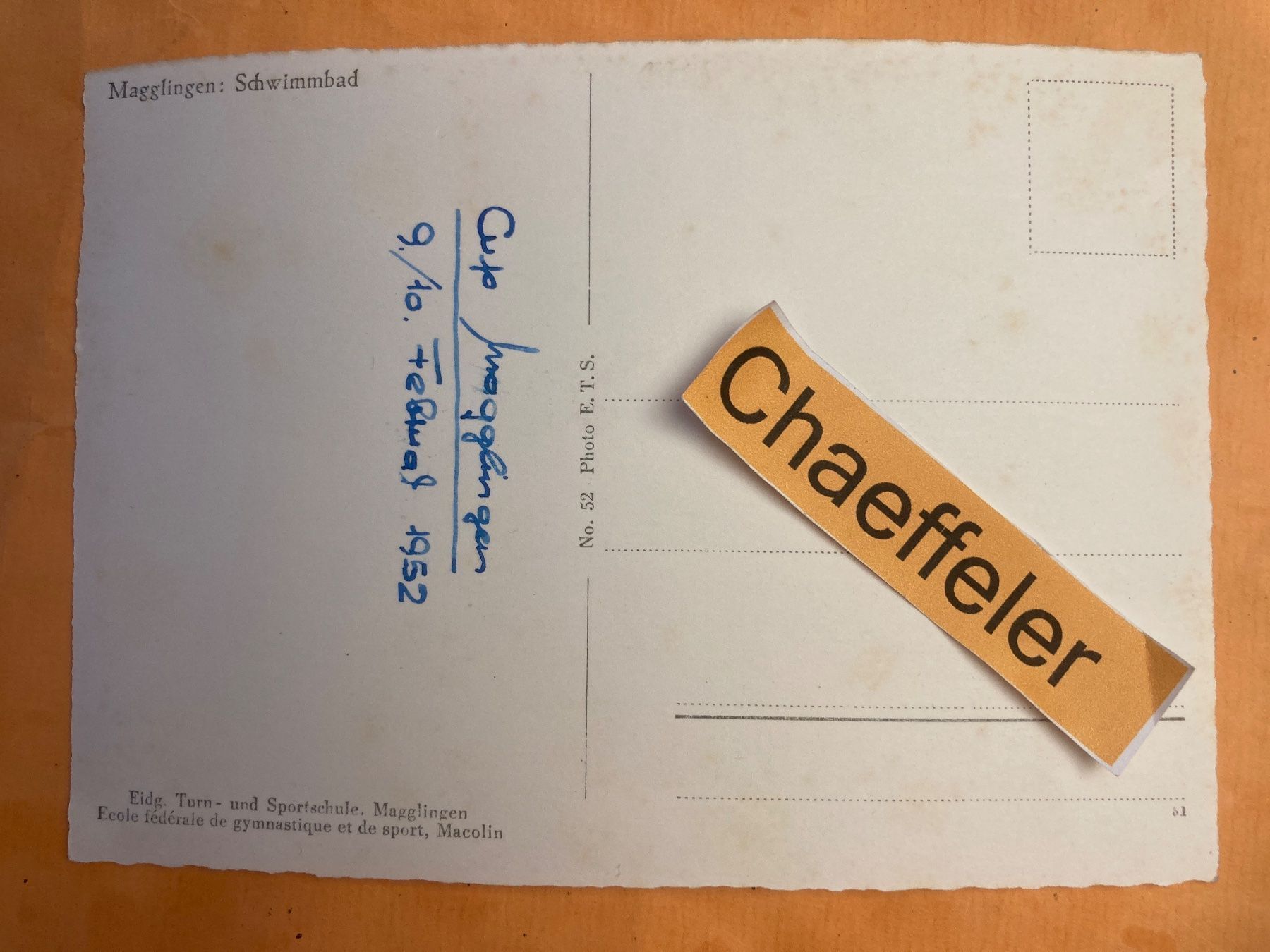 Ansichtskarten: 1952 Magglingen: Schwimmbad – Gebraucht aus Zürich von Chaeffeler 1