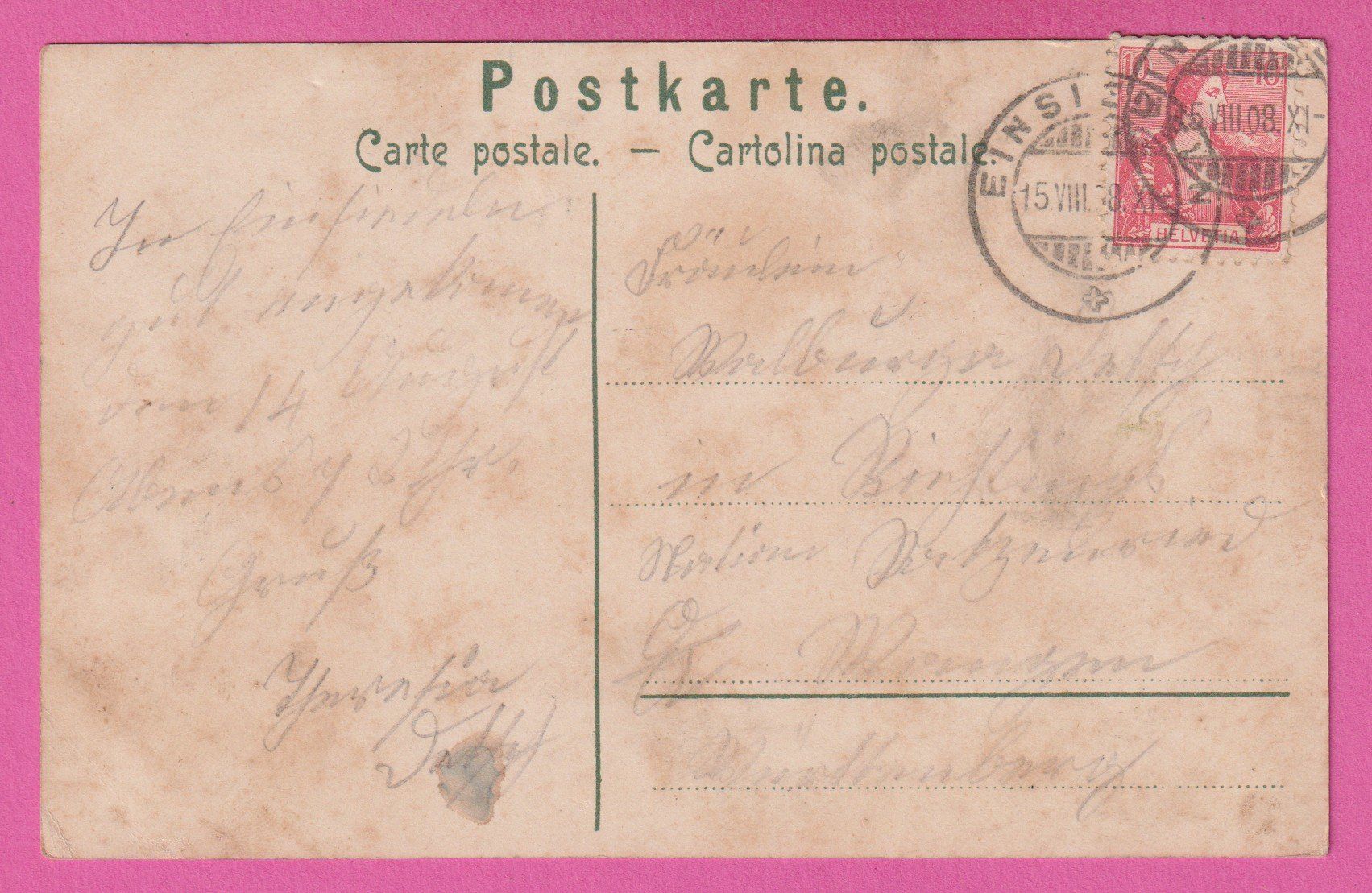 Ansichtskarten: Gruss aus Einsiedeln gel 1908 – Gebraucht aus Einsiedeln von dillie 1