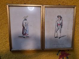Antique Swiss Folk Costume Prints, Framed Pair