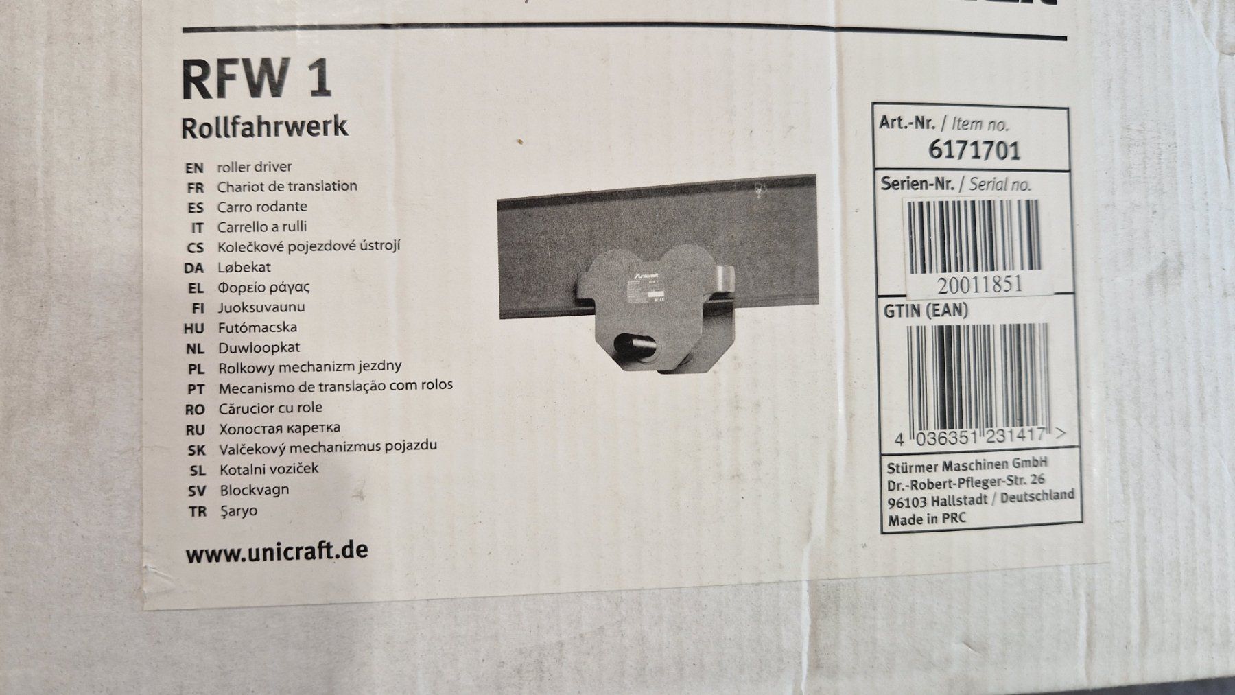 Kräne: Laufkatze Unicraft RFW 1 1Ton. – Gebraucht aus schangnau von kobeli1