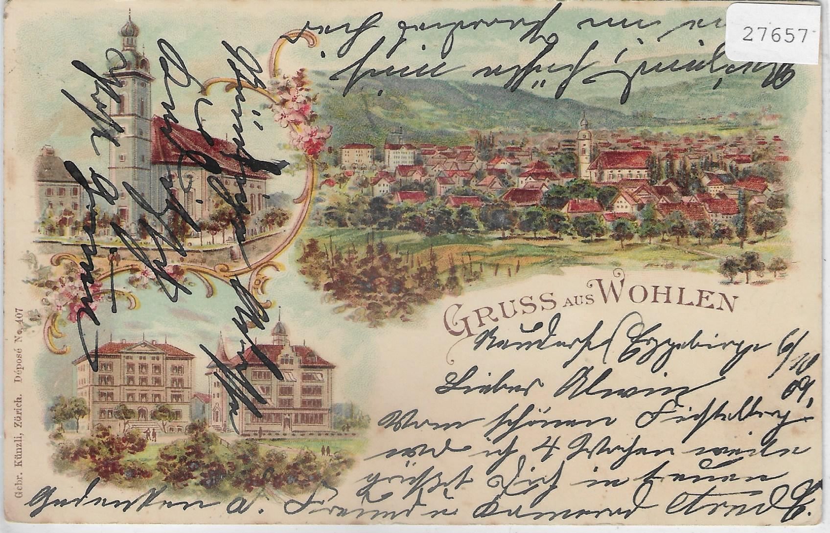 Cartoline postali: Gruss aus Wohlen - farbige Litho 1909 – Usato da Ettingen venduto da Kartenplanet
