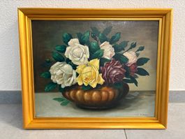 50.5cm breitx41/K. Bieder /Öl Gemälde entzückende Rosen Vase