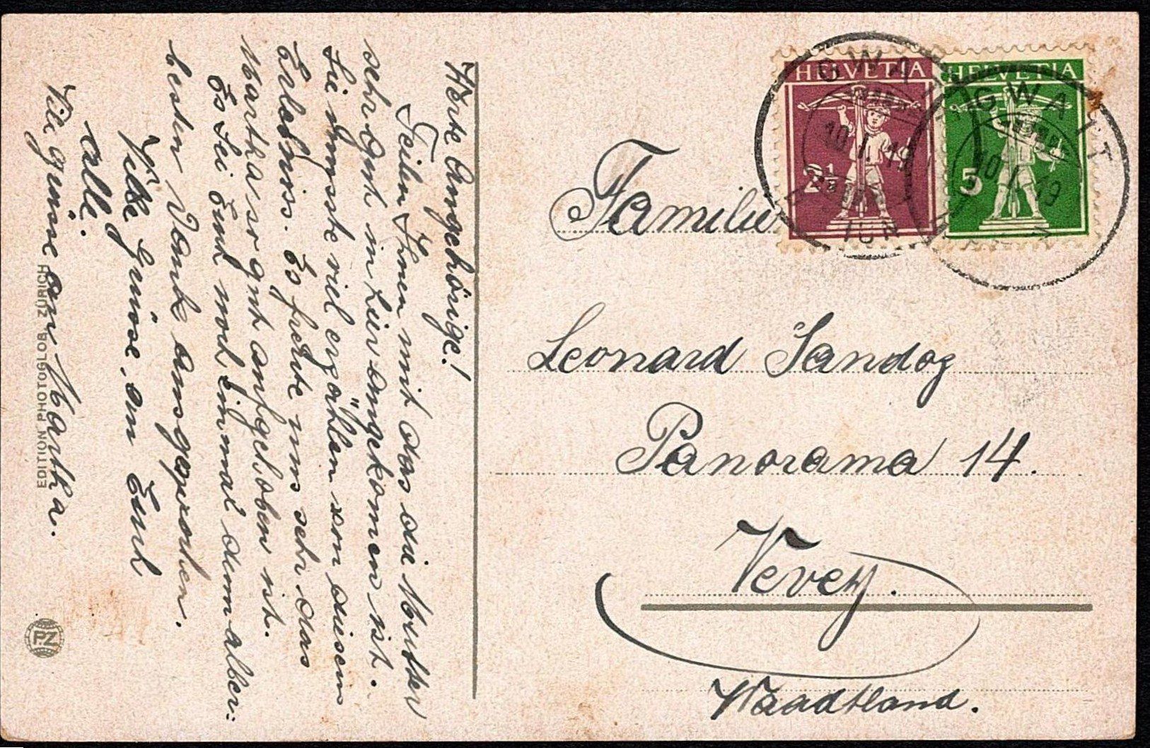 Cartoline postali: 1919_AK Thun, Thunersee und Alpen – Usato da Thun venduto da Nissan 1