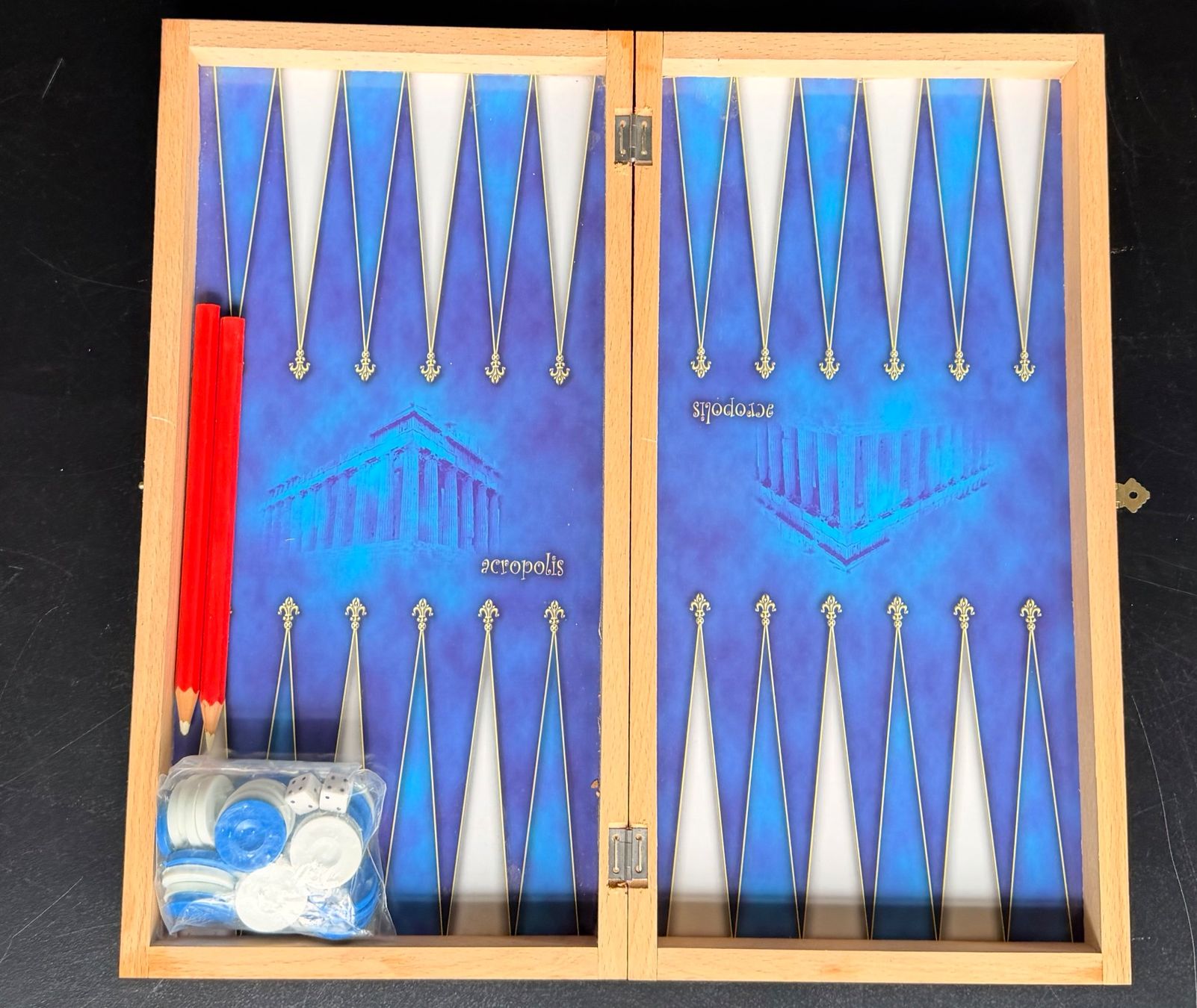 Giochi: Backgammon Acropolis - Holz, Blau - Komplett & Gut! – Usato da Münchenstein venduto da tsp01