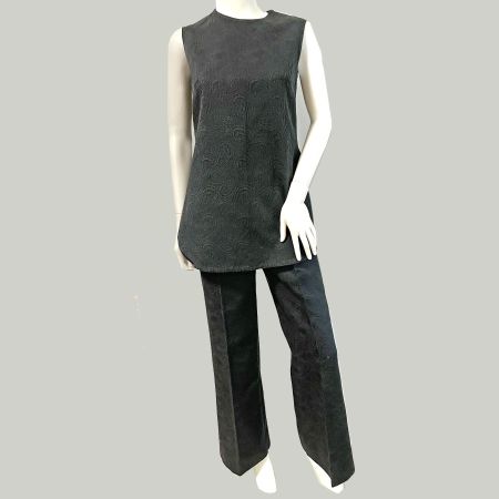 Hosenanzug schwarz strukturiert Paisleymuster VINTAGE 1970s