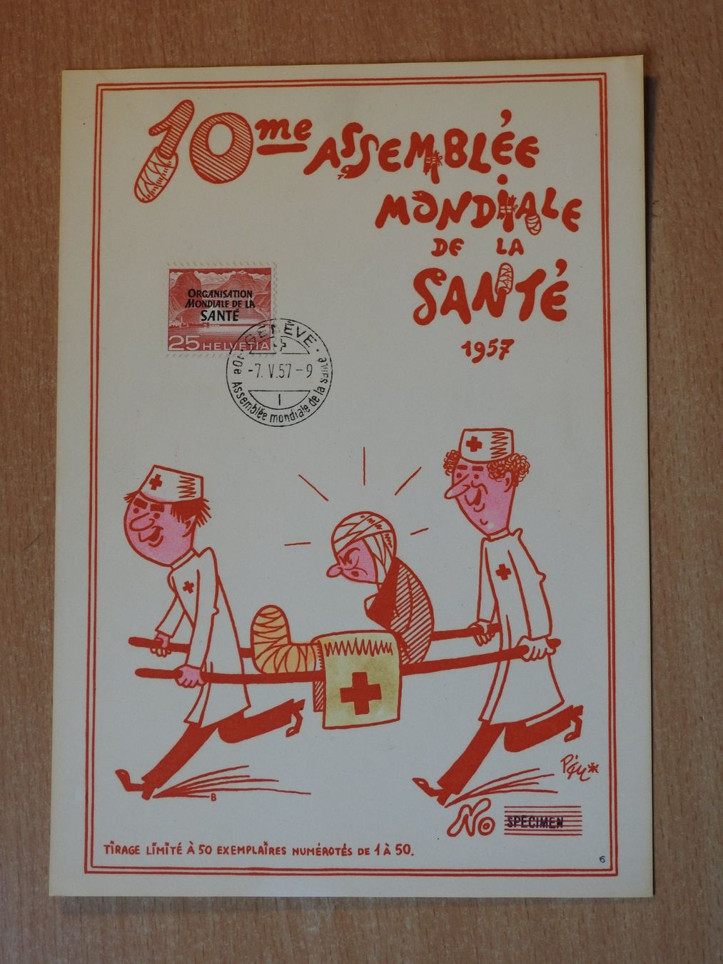 Tous les timbres: OMS Grosse Maximum Karte 1957 - SPECIMEN – D'occasion à Rain par Sterne13