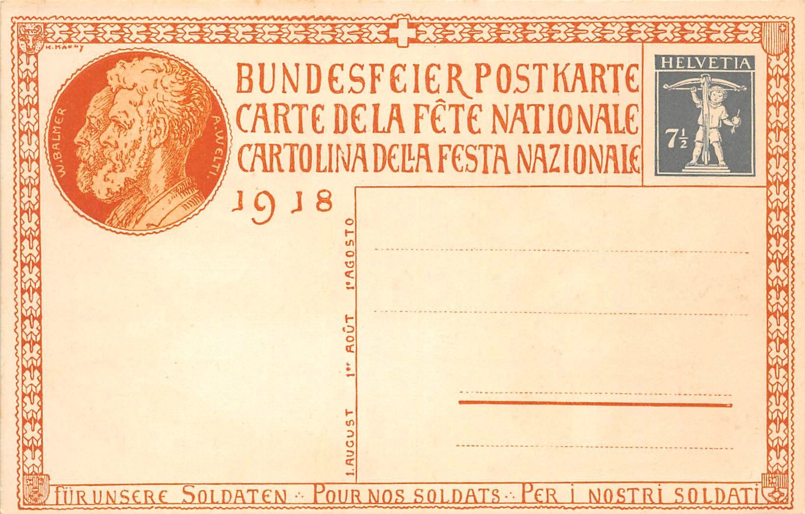 Tutti i francobolli: Bundesfeierkarte 1918, Landsgemeinde Nr. 5 – Usato da Ottikon b.Kemptth. venduto da Neptun1974 1