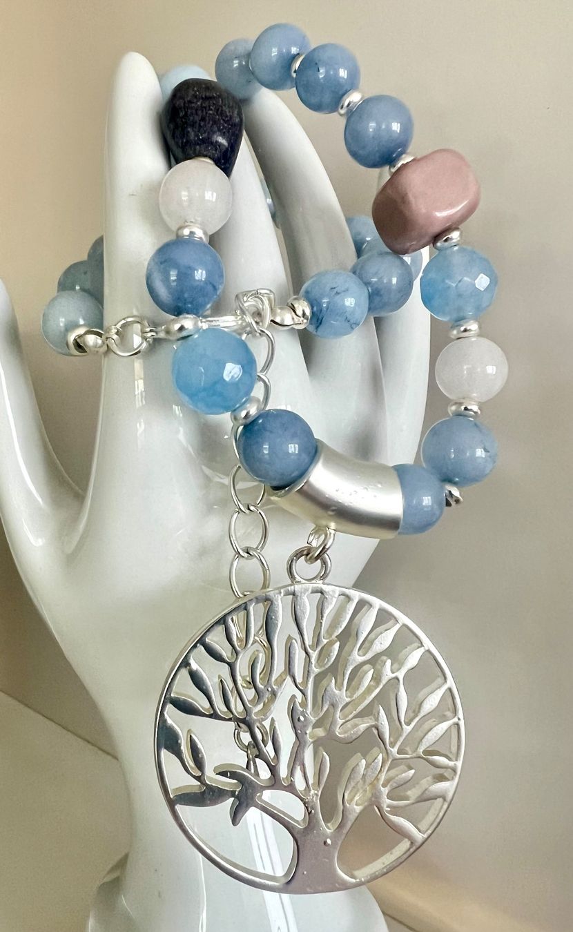 Ketten: Edelsteinkette mit blauem Chalcedon & Lebensbaum Unikat – Neu (gemäss Beschreibung) aus Ruswil von artbyhand 6