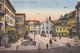 St. Gallen - Theaterplatz, belebt  - (um 1910)
