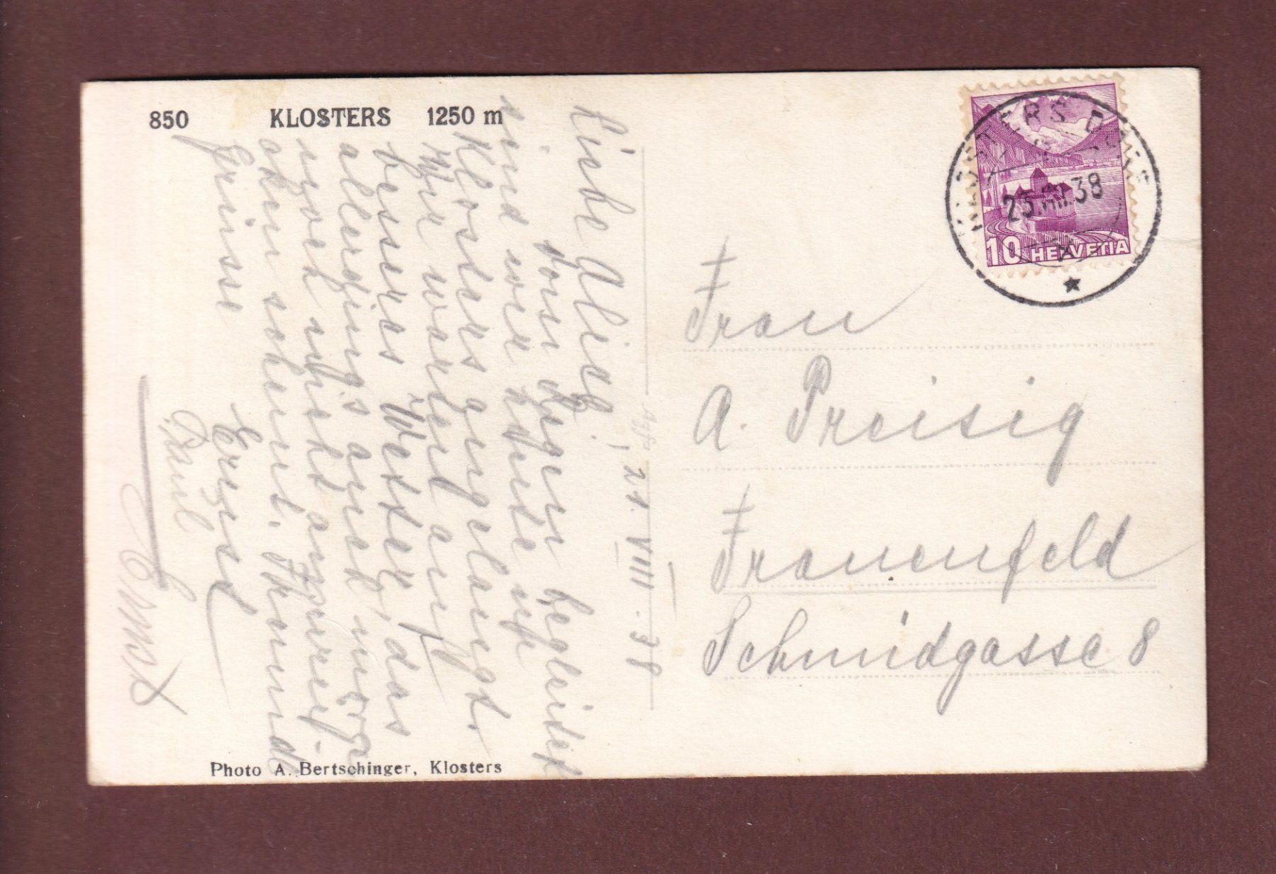Cartes postales: Bei KLOSTERS - 1938 – D'occasion à Pully par nicecards-shop 1