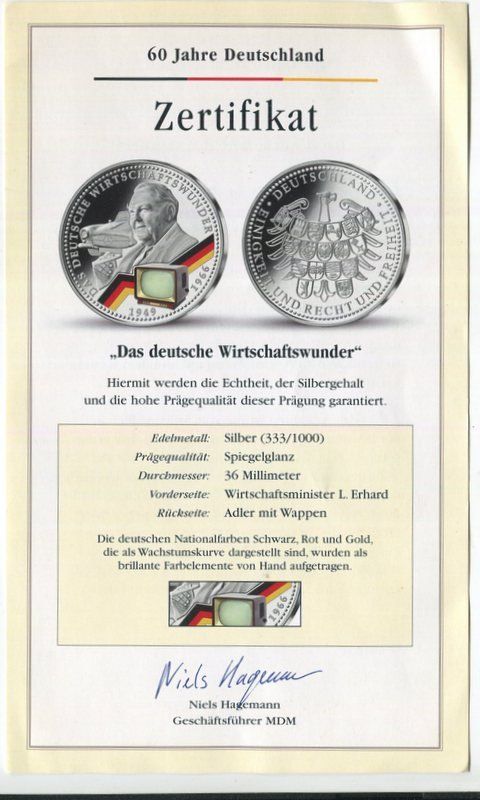 Medaglie: Silbermedaille - Das deutsche Wirtschaftswunder! – Nuovo e nell'imballaggio originale da Basel venduto da Butsch5 2