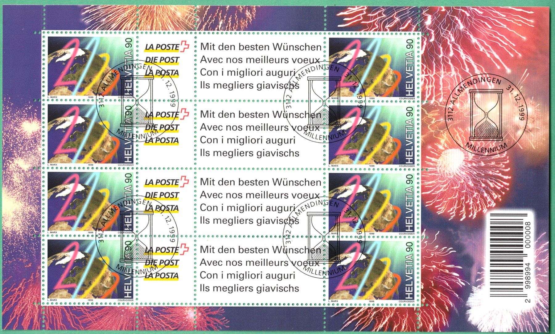 Alle Briefmarken: 31.12.1999  Kleinbogen   LA POSTE     gestempelt  Millennium – Gebraucht aus Mellingen von Ginger