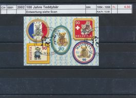 2002 "100 Jahre Teddybär" - Heftchenblatt, ET - Stempel