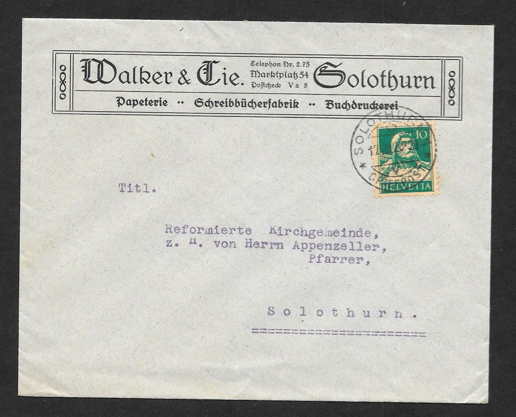 Tutti i francobolli: Solothurn illustrierter Brief Walker & Cie. 17.8.1928 – Usato da Olten venduto da clotaldi