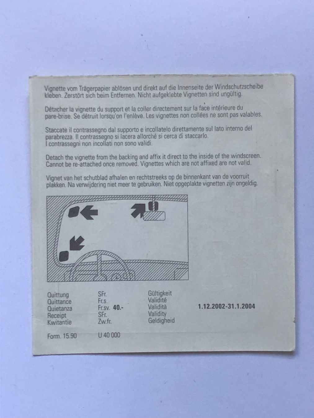 Vignette autostradali: Autobahnvignette 2003 – Usato da Ganterschwil venduto da ganterb 1
