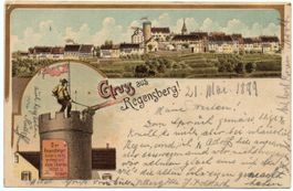 LITHO Gruss aus Regensberg! TURM-KANONE 1899