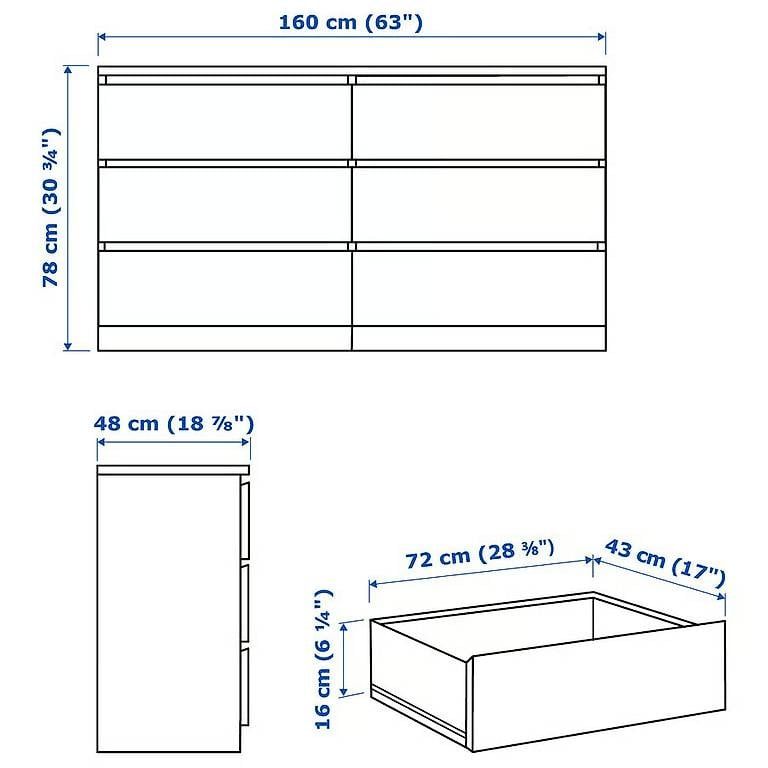 IKEA MALM Kommode 6 Schubladen, weiß, 160x78 cm