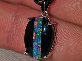Australischer Opal Mosaik Tripletten Silber-Anhänger