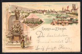 Litho Zürich, Flusspartie mit Brücke