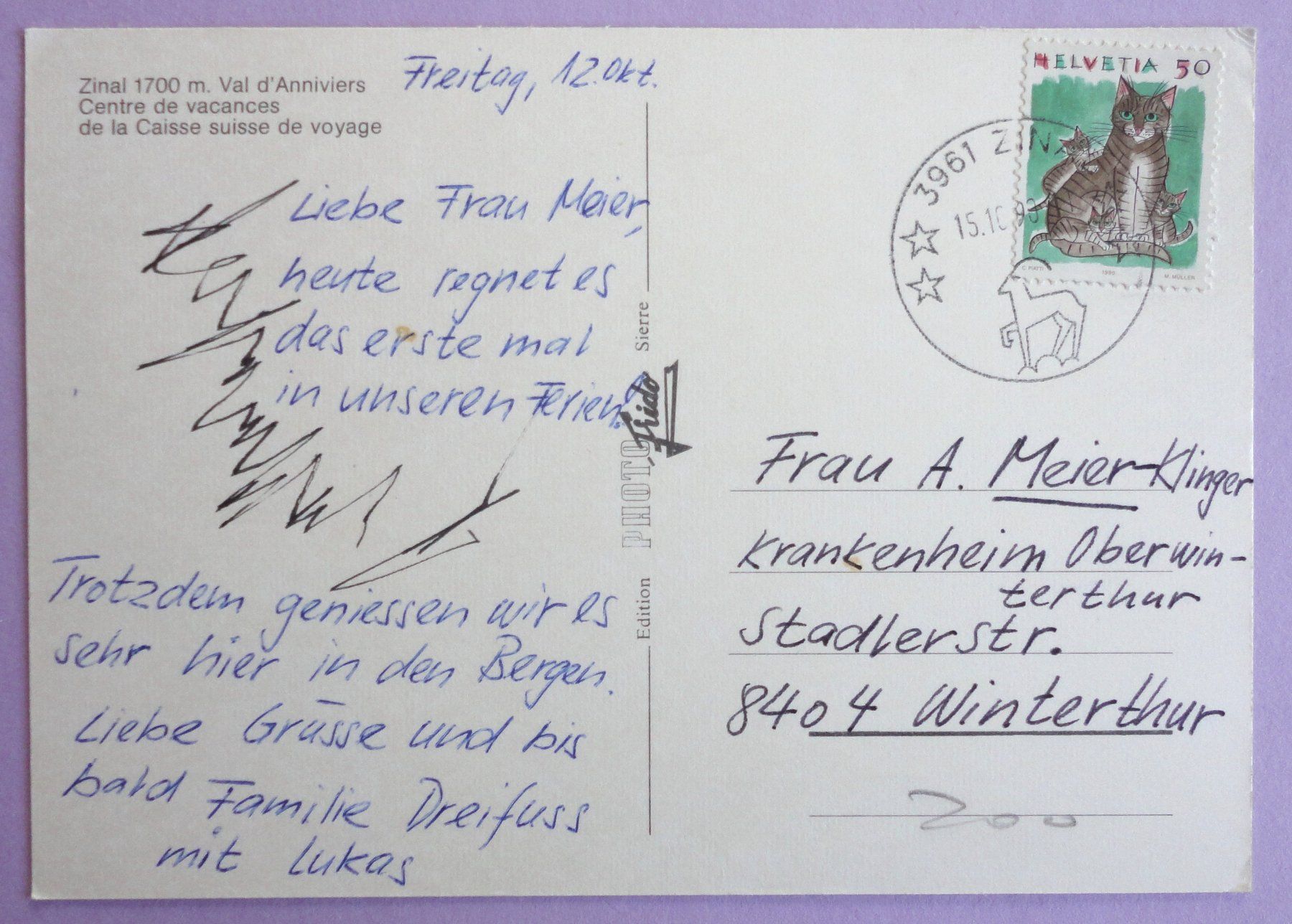 Cartoline postali: Zinal 1700 m, Val d' Anniviers – Usato da Fétigny venduto da Billy2miny 1