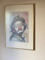 Bild Clown Kunstdruck gerahmt mit Goldrahmen guter Zustand