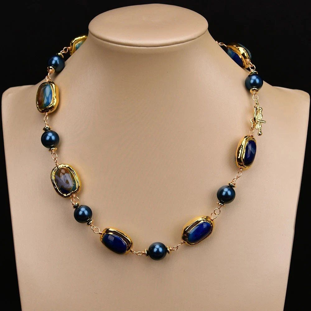 Catenine: Blau Achat Perlmutt Kette Echt Collier Agate Perle nacre – Nuovo (secondo la descrizione) da Prilly venduto da ilyria73 3