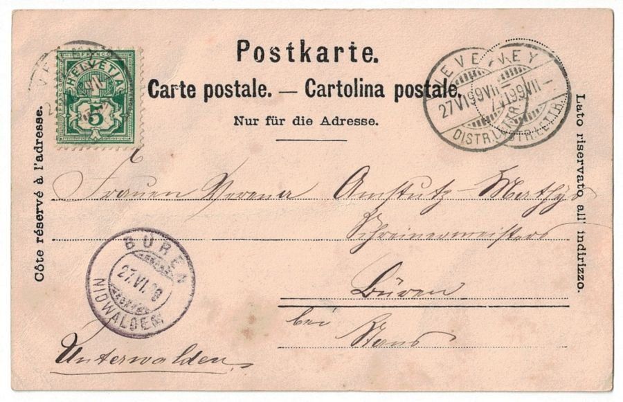 Cartoline postali: Vevey, Place du Marché, charruages, circulée 1899 – Usato da Frauenfeld venduto da POML 1