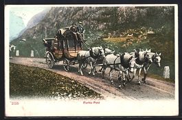 AK Grimsel-Postkutsche in Fahrt, 1903