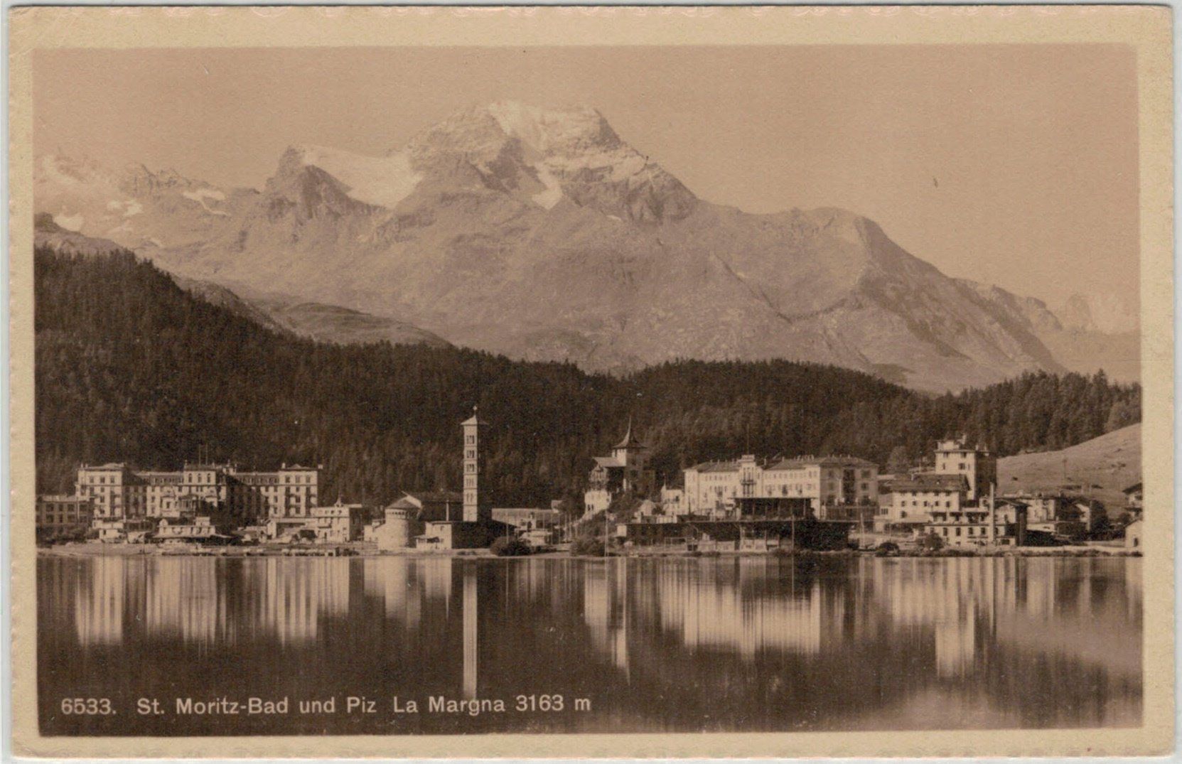 Ansichtskarten: GR 80 St. Moritz Bad u. Piz La Margna – Neu (gemäss Beschreibung) aus Fribourg von philafri