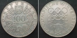 ÖSTERREICH 100 Schilling 1976 OLYMPIA INNSBRUCK Silber unz-