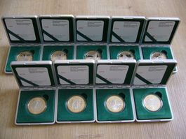9 Swissmint Münzen 10 Fr. in Box 2007 - 2015