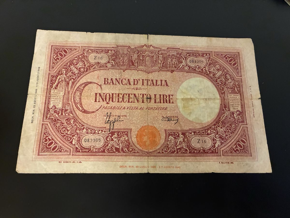 Banconote: 500 liras 1943 – Usato da Dällikon venduto da Woldbanknoten