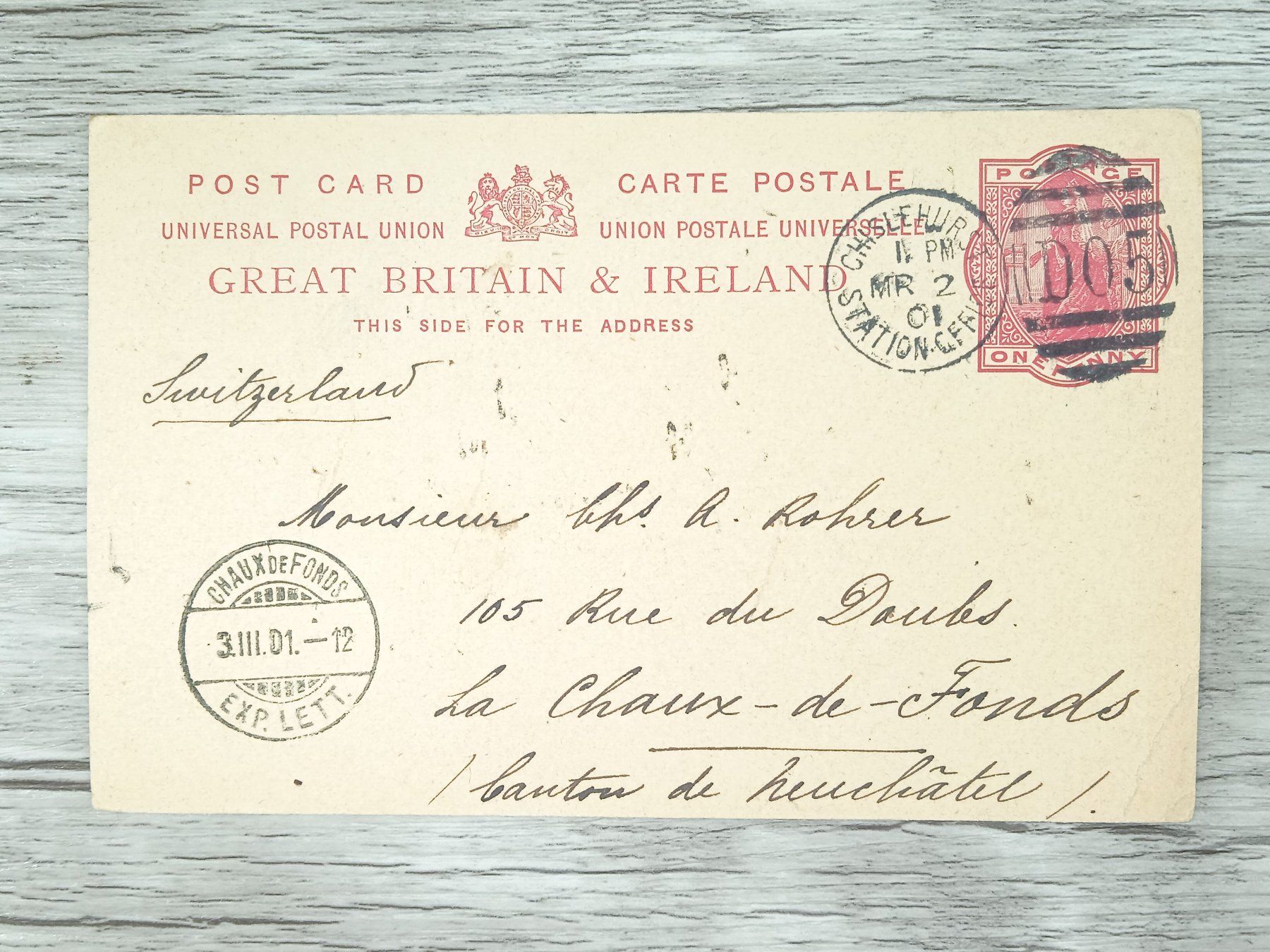 Tutti i francobolli: TR62 Carte Postale + Timbre England 1901 – Usato da Cousset venduto da Patrick_Collections