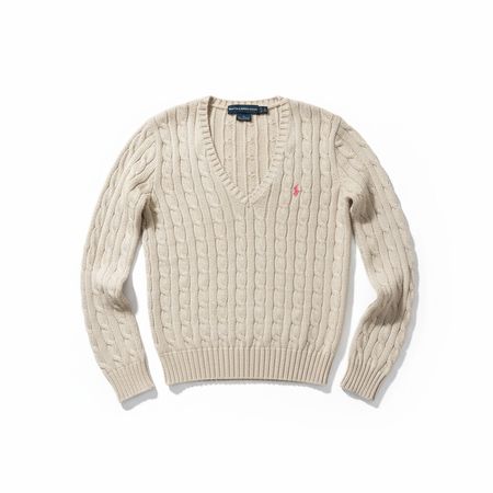 Pull en maille Torsadé Ralph Lauren Beige Col V - S Femme 33