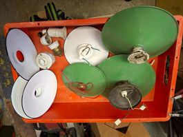 4 Vintage  Werkstatt  Lampe  Stalllampe Emaille Fassungen