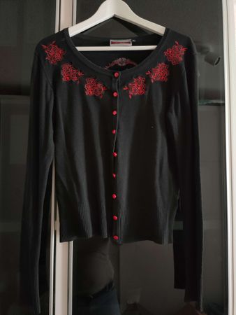Damen Strickjacke schwarz Grösse XL mit Rosenstickerei