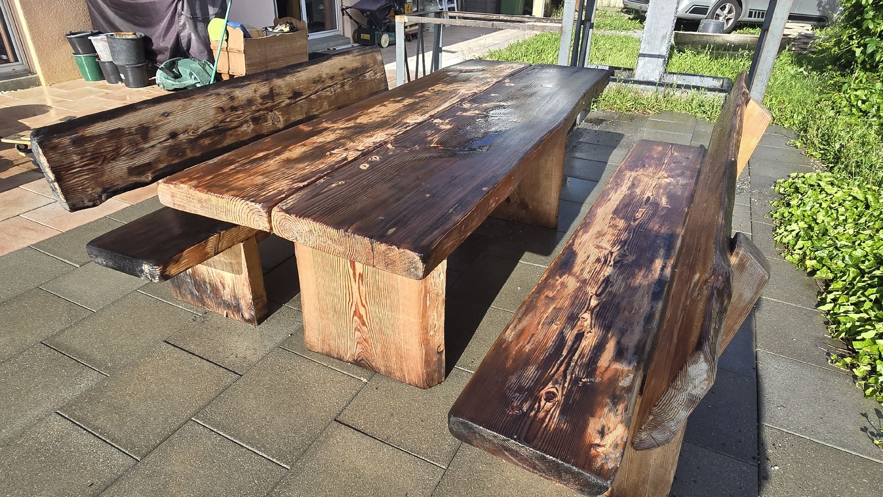 Set di tavolo e panche: Tisch und zwei Sitzbänke Garten – Usato da Einsiedeln venduto da gsundundmunter 5