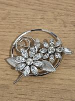 Brosche Blumen Schmuck Steine Silberfarben guter Zustand1