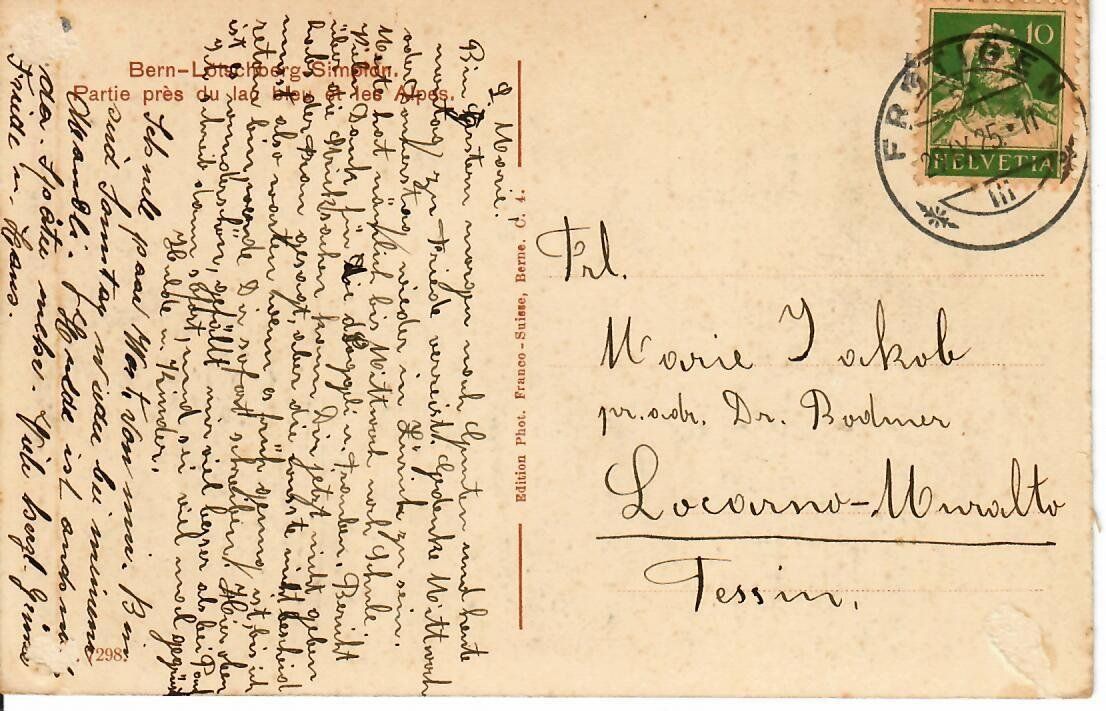 Cartoline postali: Lötschbergbahn - Partie beim Blausee 1925 – Usato da Hochdorf venduto da Ziegel-16 1