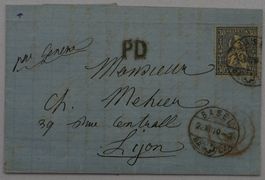 CH - Sitz. Helvetia - Zst. Nr. 41 auf Brief nach Lyon m. PD
