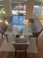 Esszimmer Sitzgruppe Samt Grau  Bank + 4 Stühle