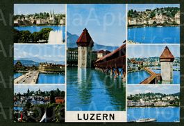AK color Luzern LU 7-Bild-Karte, Kapellenbrücke ≈ 1960