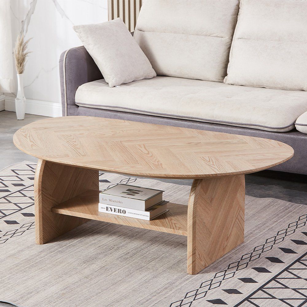 Tavoli: Couchtisch Oval LARA - Fishbone Oak – Nuovo e nell'imballaggio originale da Wallenwil venduto da toesstal-vertrieb